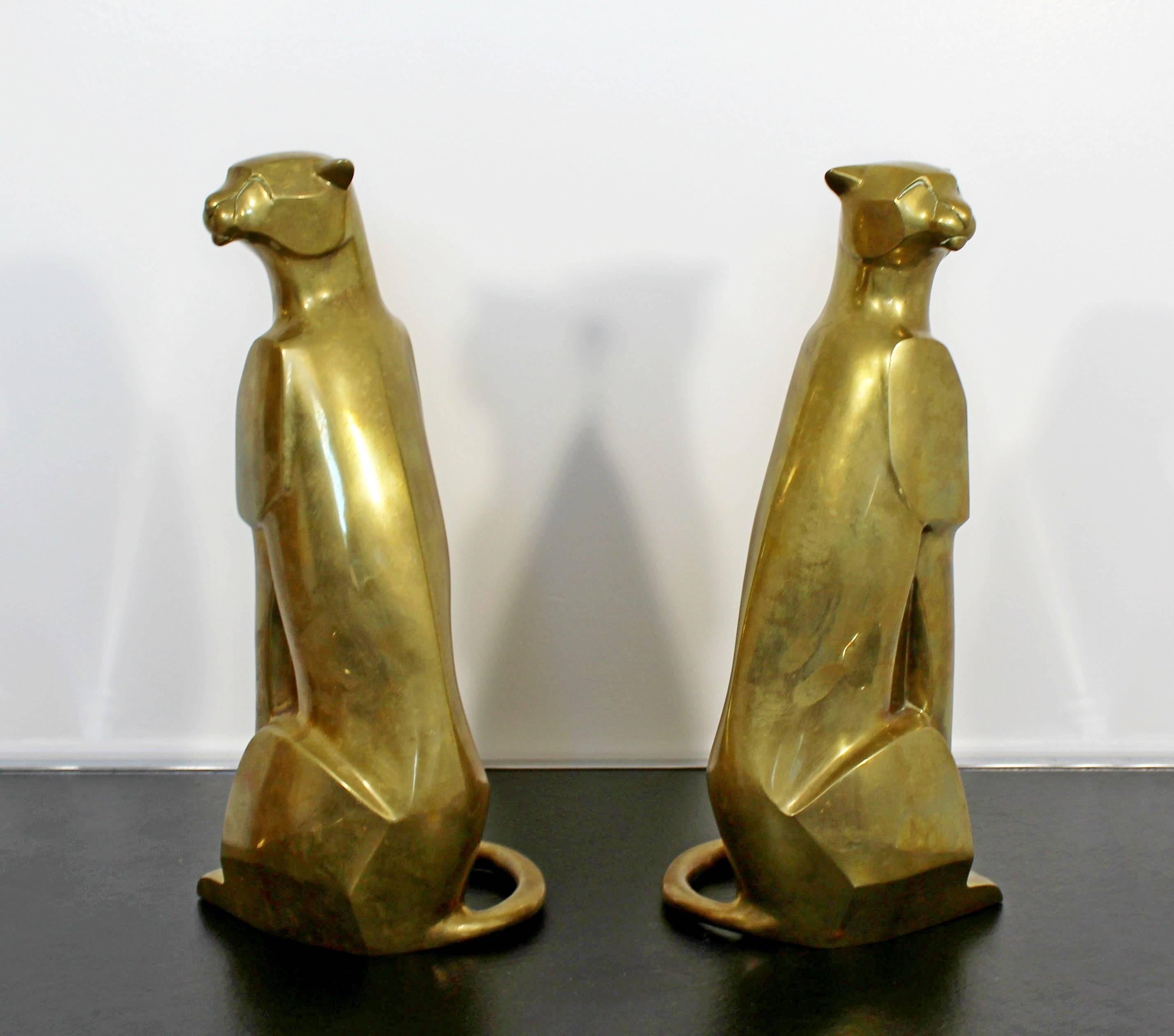 Mid-Century Modern Pair of Bronze Brass Cheetah Cat Table Sculptures 2