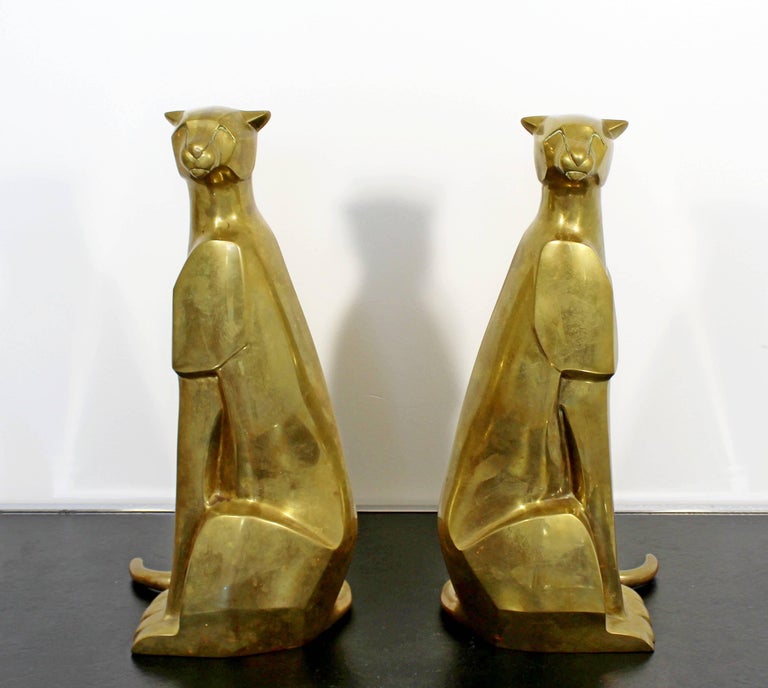 MidCentury Modern Pair of Bronze Brass Cheetah Cat Table Sculptures at