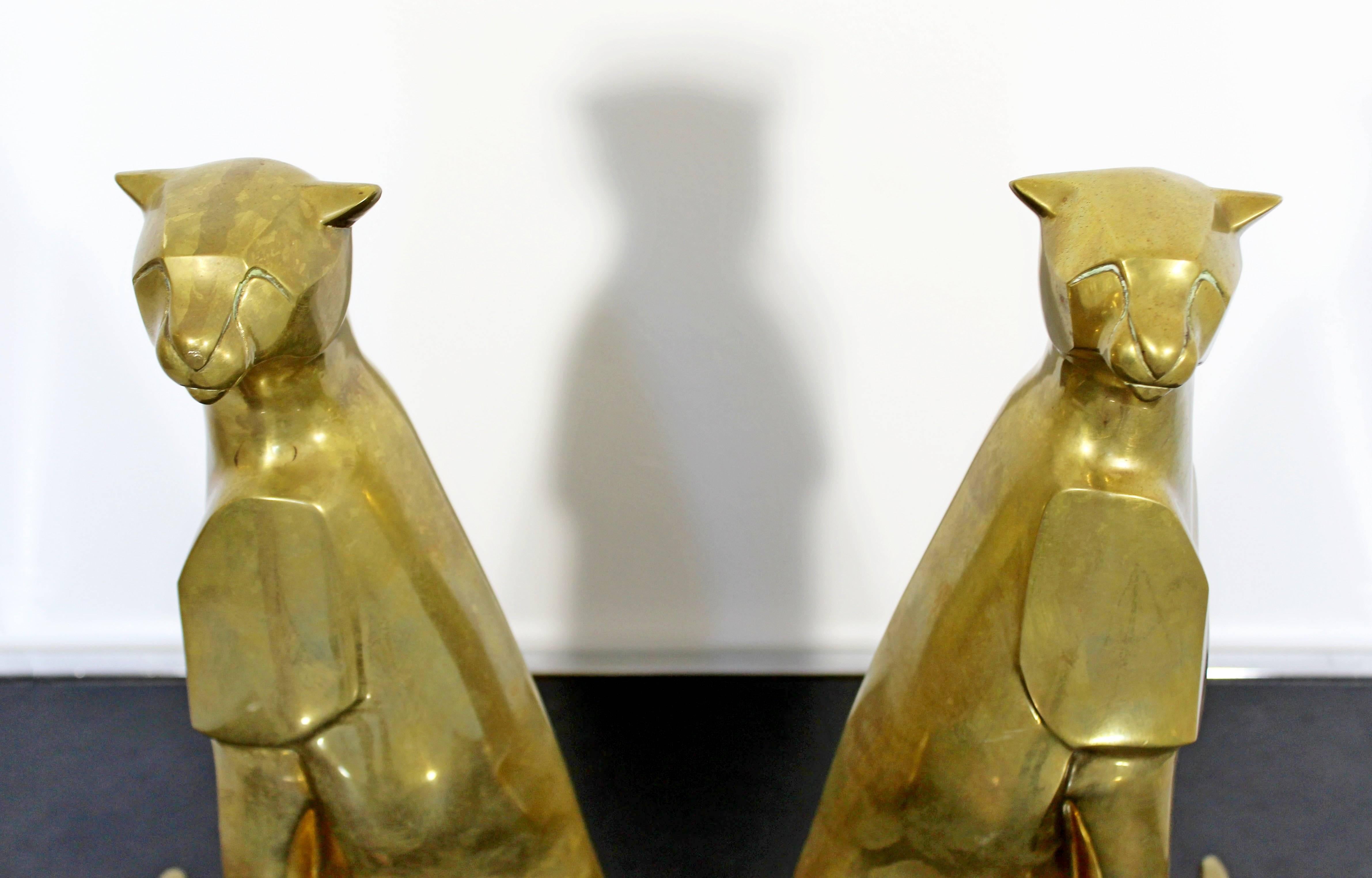 Mid-Century Modern Pair of Bronze Brass Cheetah Cat Table Sculptures 4