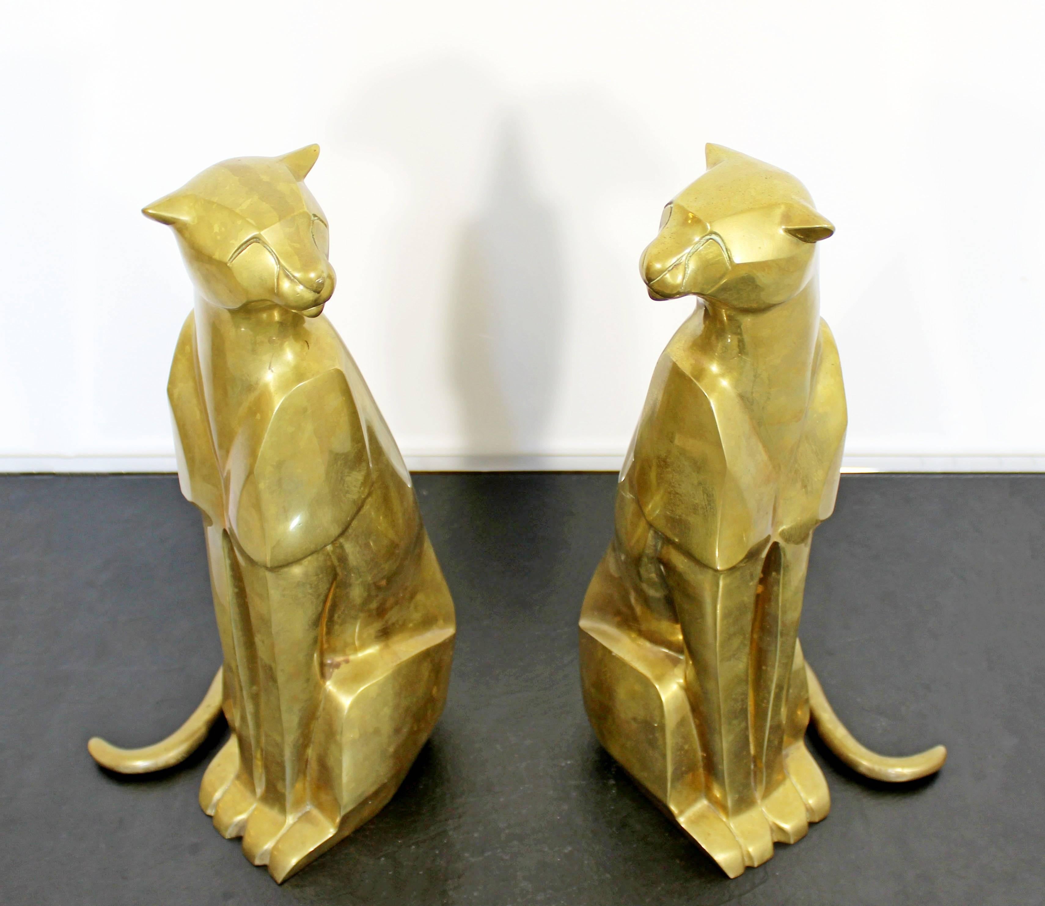 Mid-Century Modern Pair of Bronze Brass Cheetah Cat Table Sculptures 5