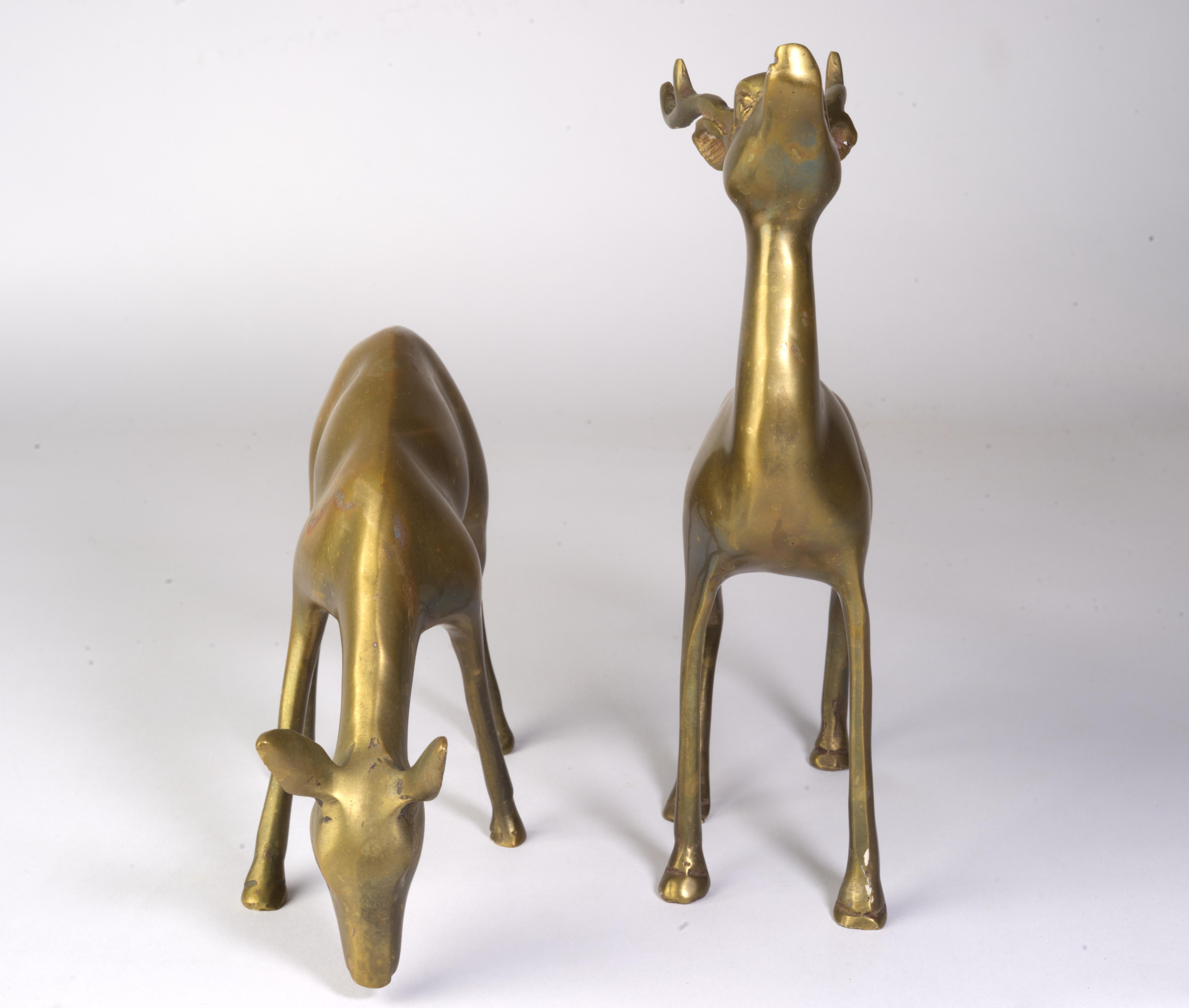 Korean Mid-Century Modern Pair of Bronze Deer Figurines For Sale