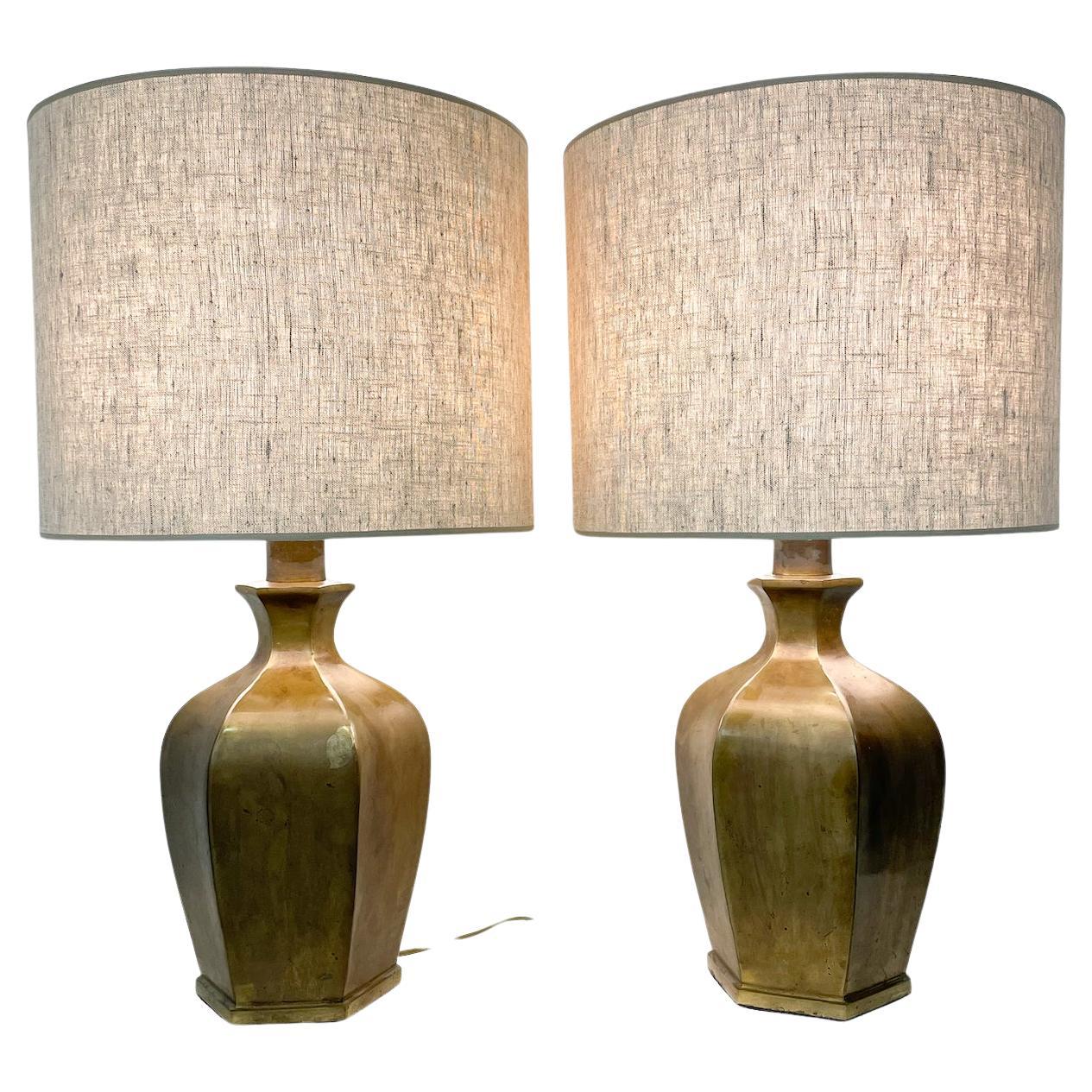 Mid-Century Modern Pair of Bronze Table Lamps For Sale