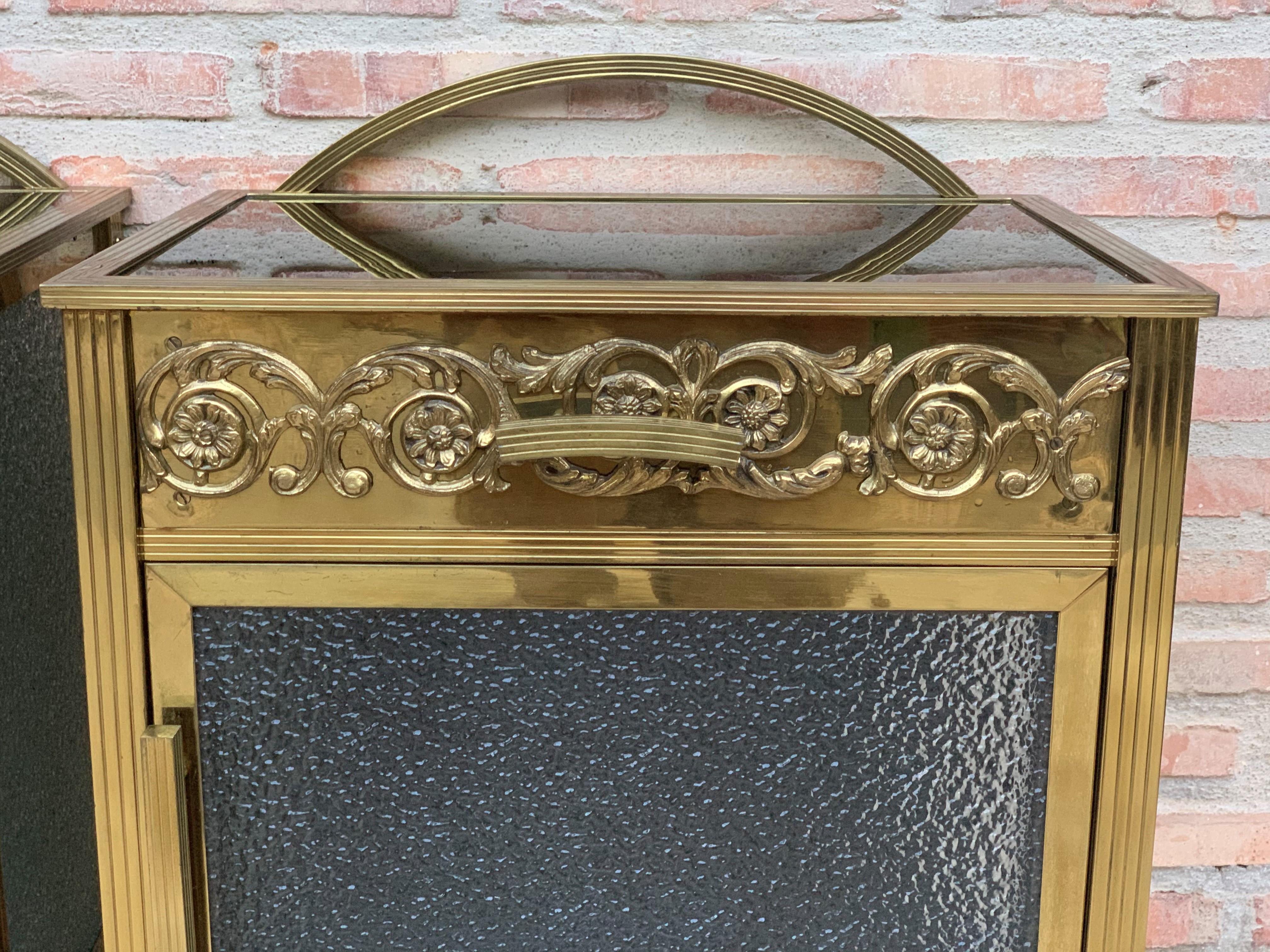 Mid-Century Modern Pair of Bronze Vitrine Nightstand with Glass Door and Drawer 2