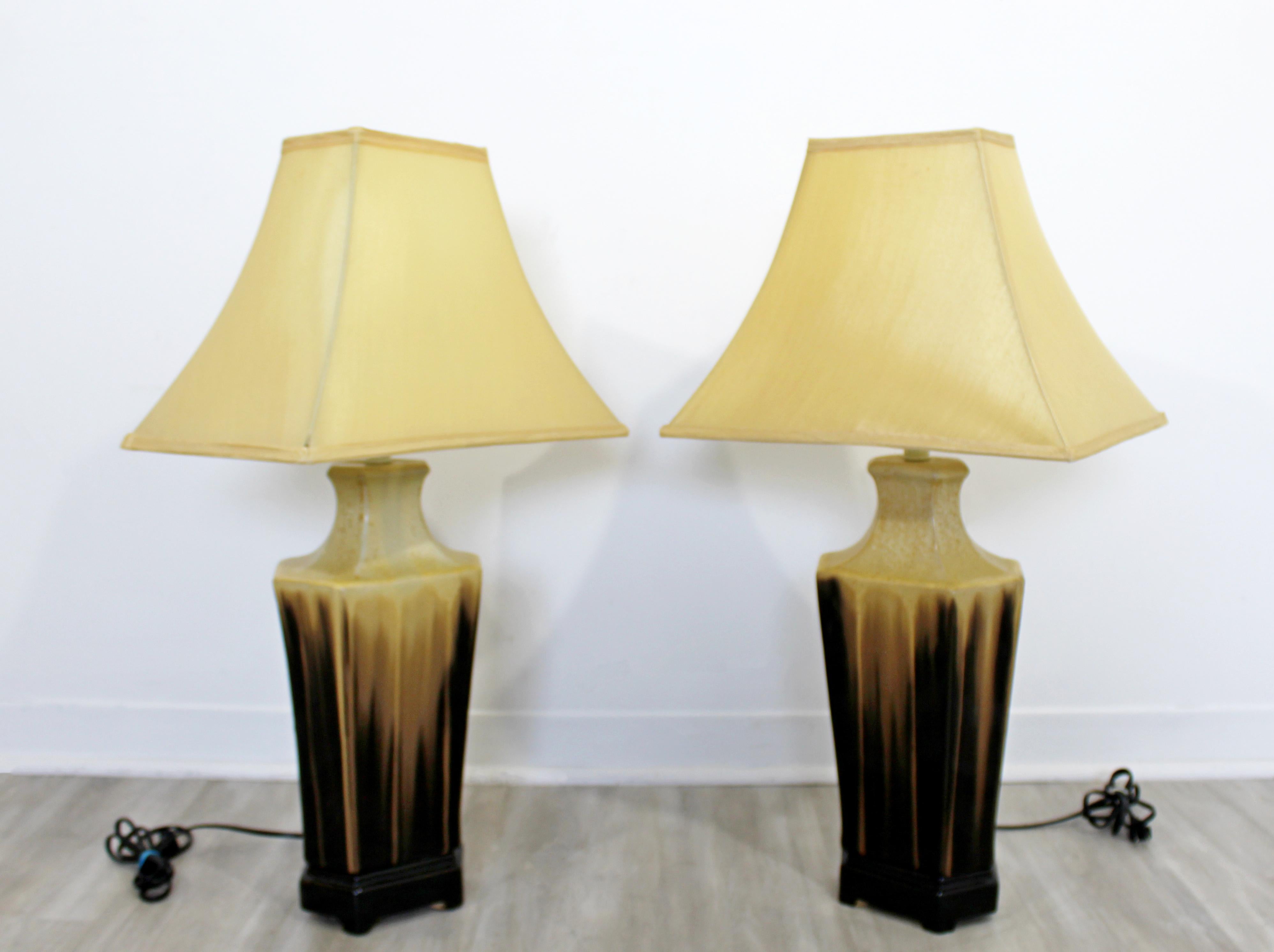 Mid-Century Modern Pair of Brown Drip Glaze Ceramic Table Lamps, 1960s 2