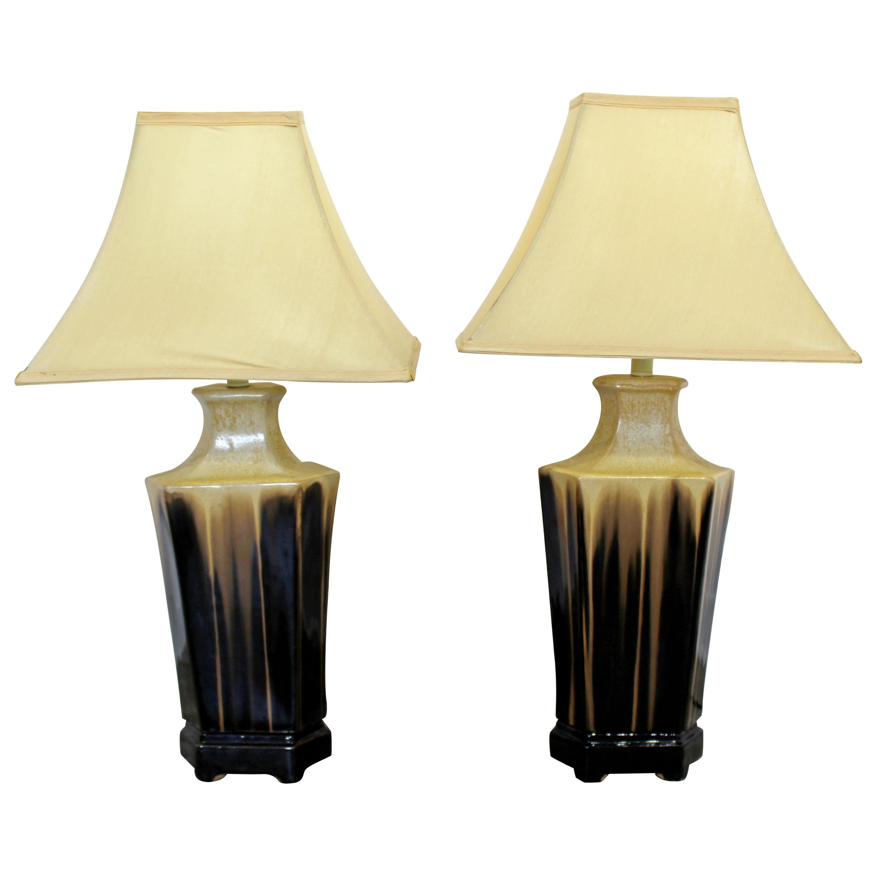 Mid-Century Modern Pair of Brown Drip Glaze Ceramic Table Lamps, 1960s