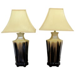 Mid-Century Modern Pair of Brown Drip Glaze Ceramic Table Lamps, 1960s