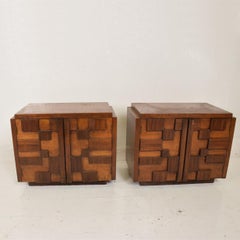 Mid-Century Modern Pair of Brutalist Walnut Nightstands by Lane