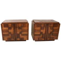 Mid-Century Modern Pair of Brutalist Walnut Nightstands by Lane