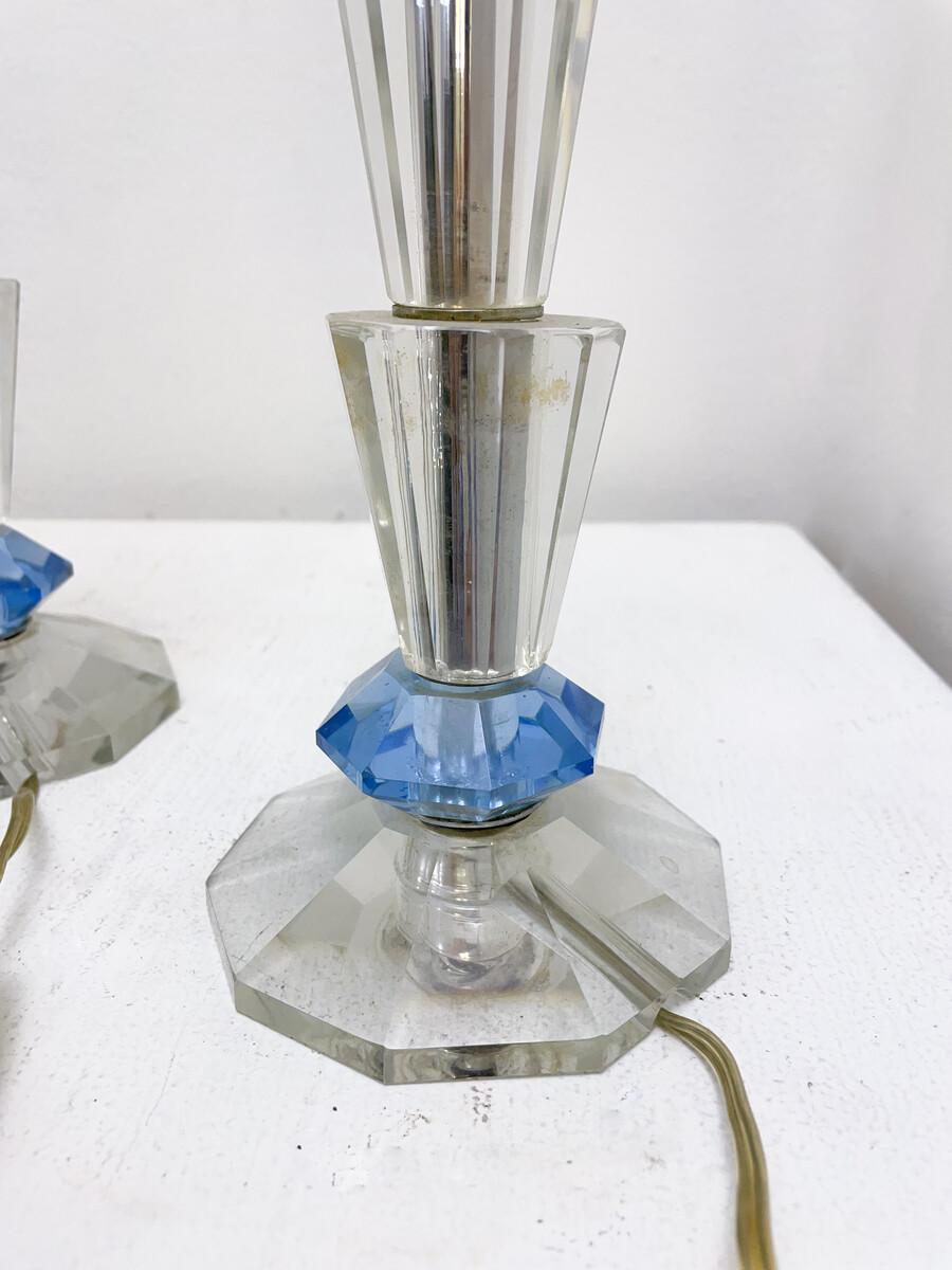 Art Deco Mid-Century Modern Pair Of Candlestick Table Lamp, Crystal, 1930s For Sale