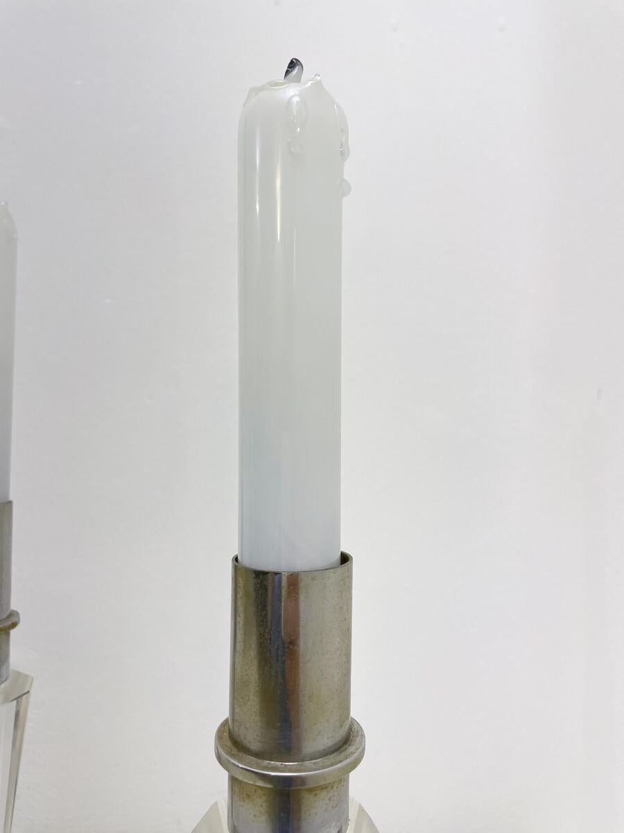 Mid-Century Modern Pair Of Candlestick Table Lamp, Crystal, 1930s For Sale 2