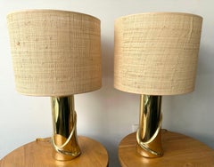 Mid-Century Modern Pair of Cast Brass Lamps by Luciano Frigerio, Italy, 1970s
