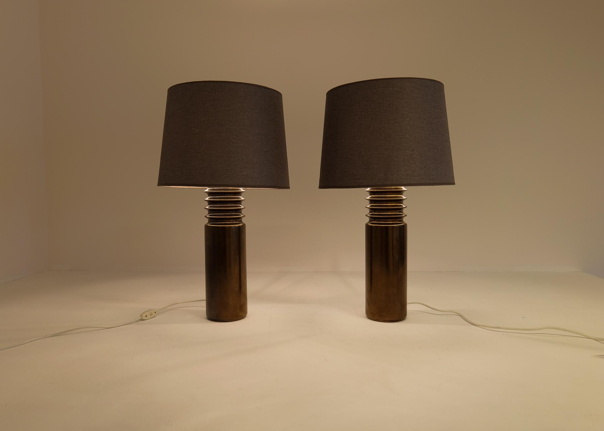 Mid-Century Modern Pair of Ceramic Brutalist Table Lamps Luxus, Sweden, 1970s 6