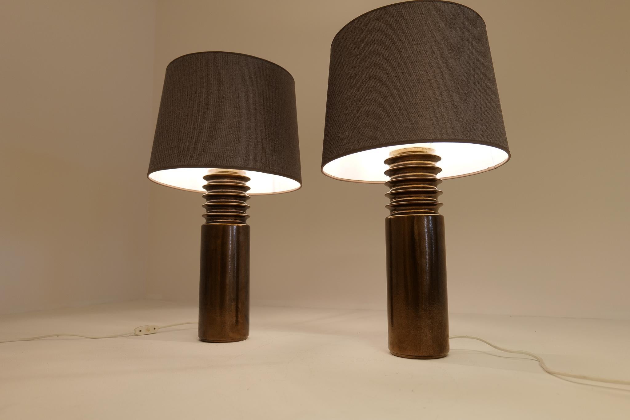 Mid-Century Modern Pair of Ceramic Brutalist Table Lamps Luxus, Sweden, 1970s 7