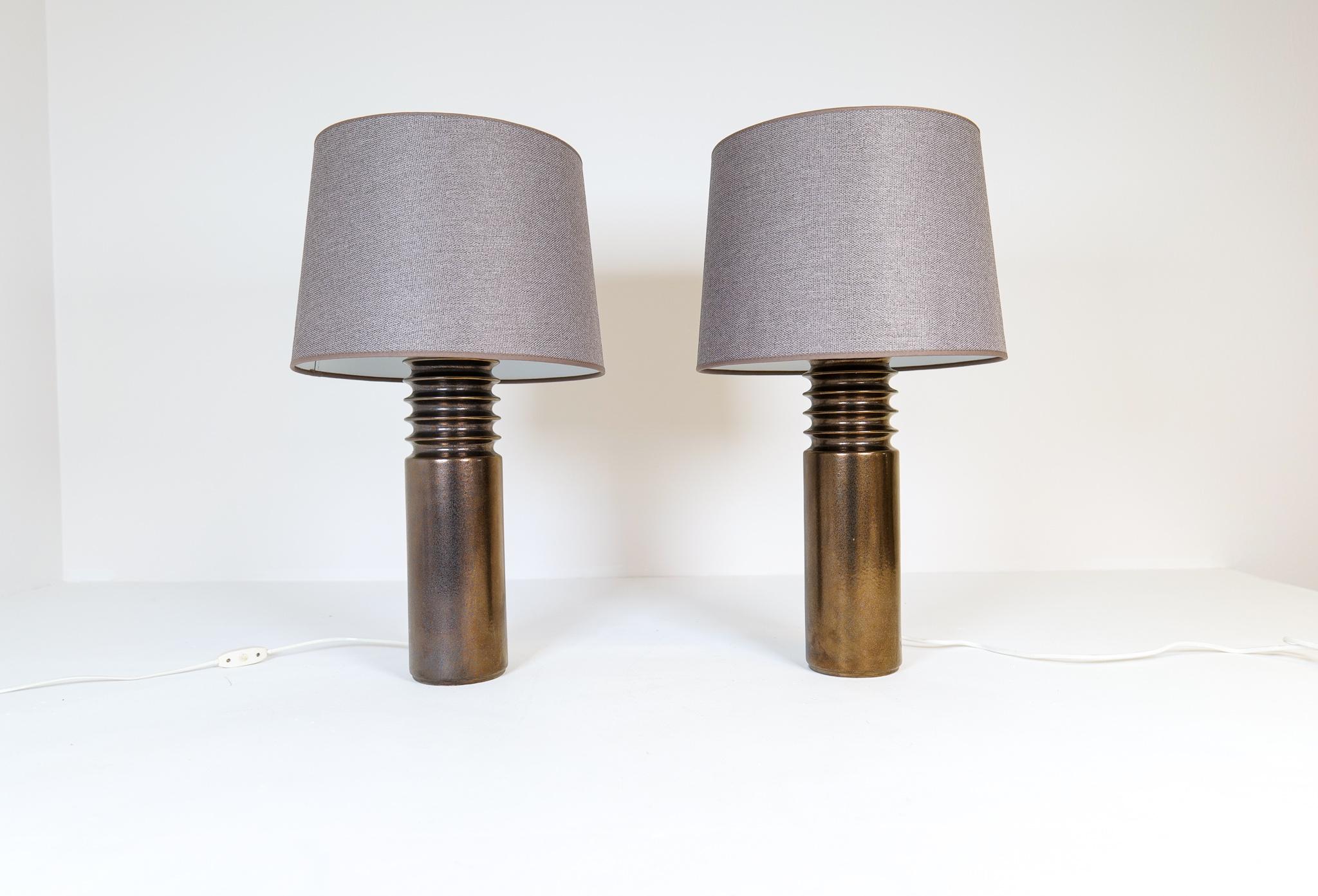 Scandinavian Modern Mid-Century Modern Pair of Ceramic Brutalist Table Lamps Luxus, Sweden, 1970s