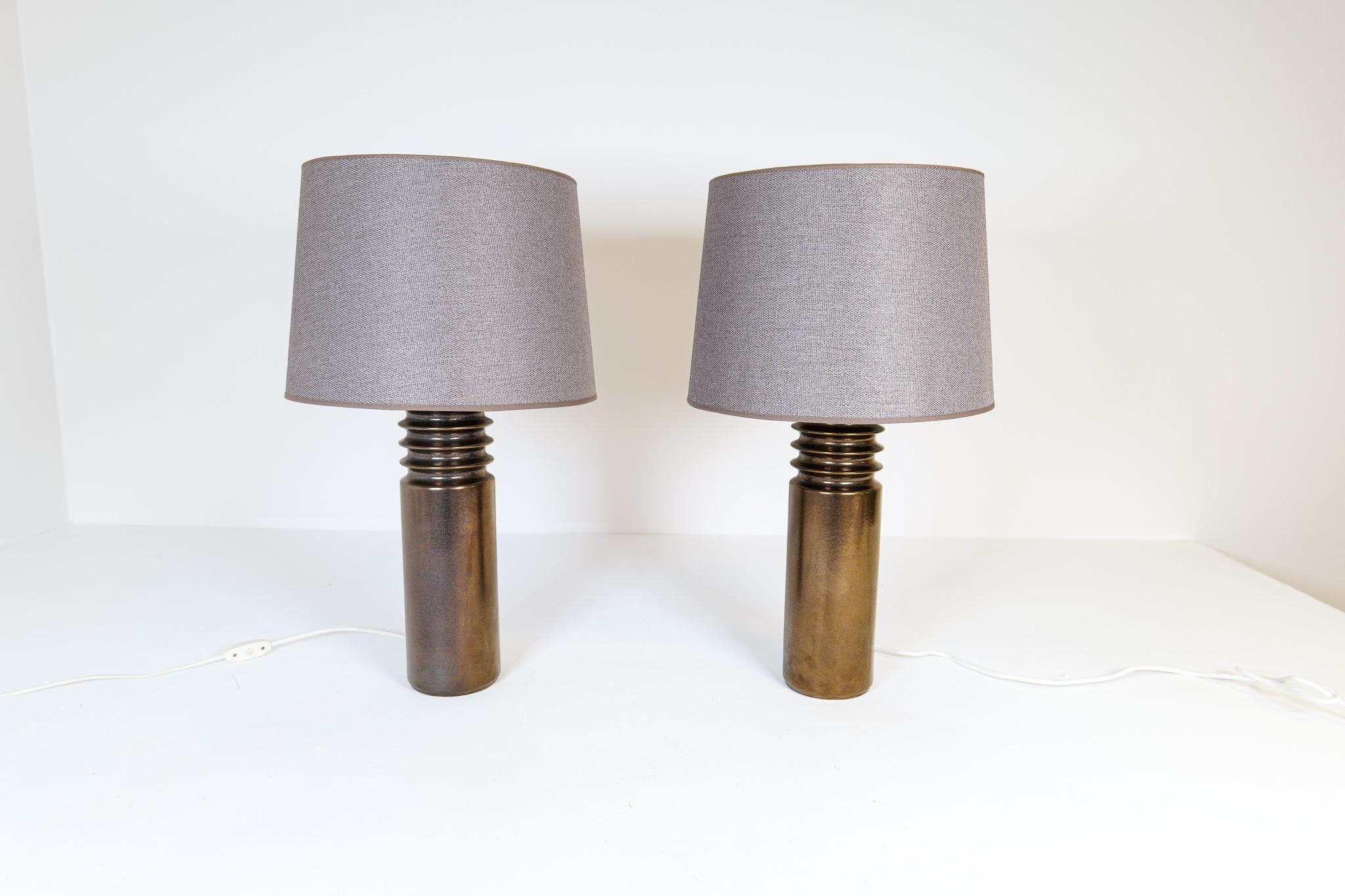Swedish Mid-Century Modern Pair of Ceramic Brutalist Table Lamps Luxus, Sweden, 1970s