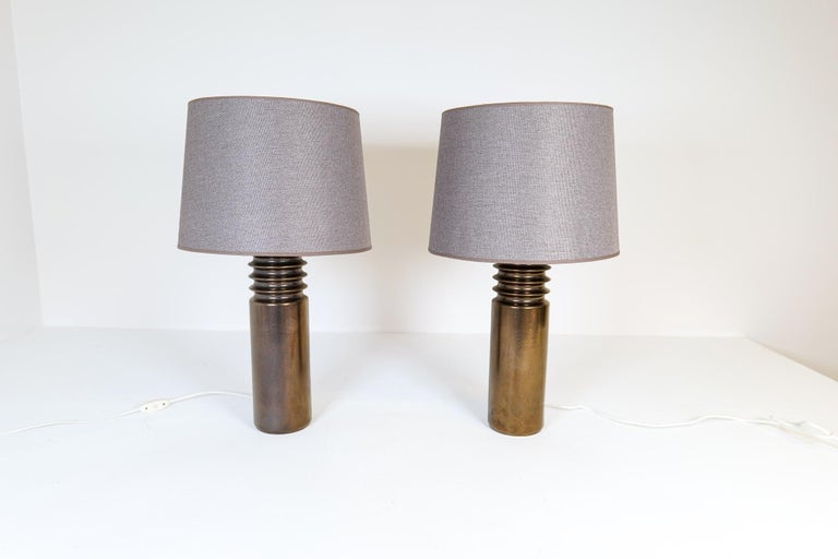 Swedish Mid-Century Modern Pair of Ceramic Brutalist Table Lamps Luxus, Sweden, 1970s For Sale
