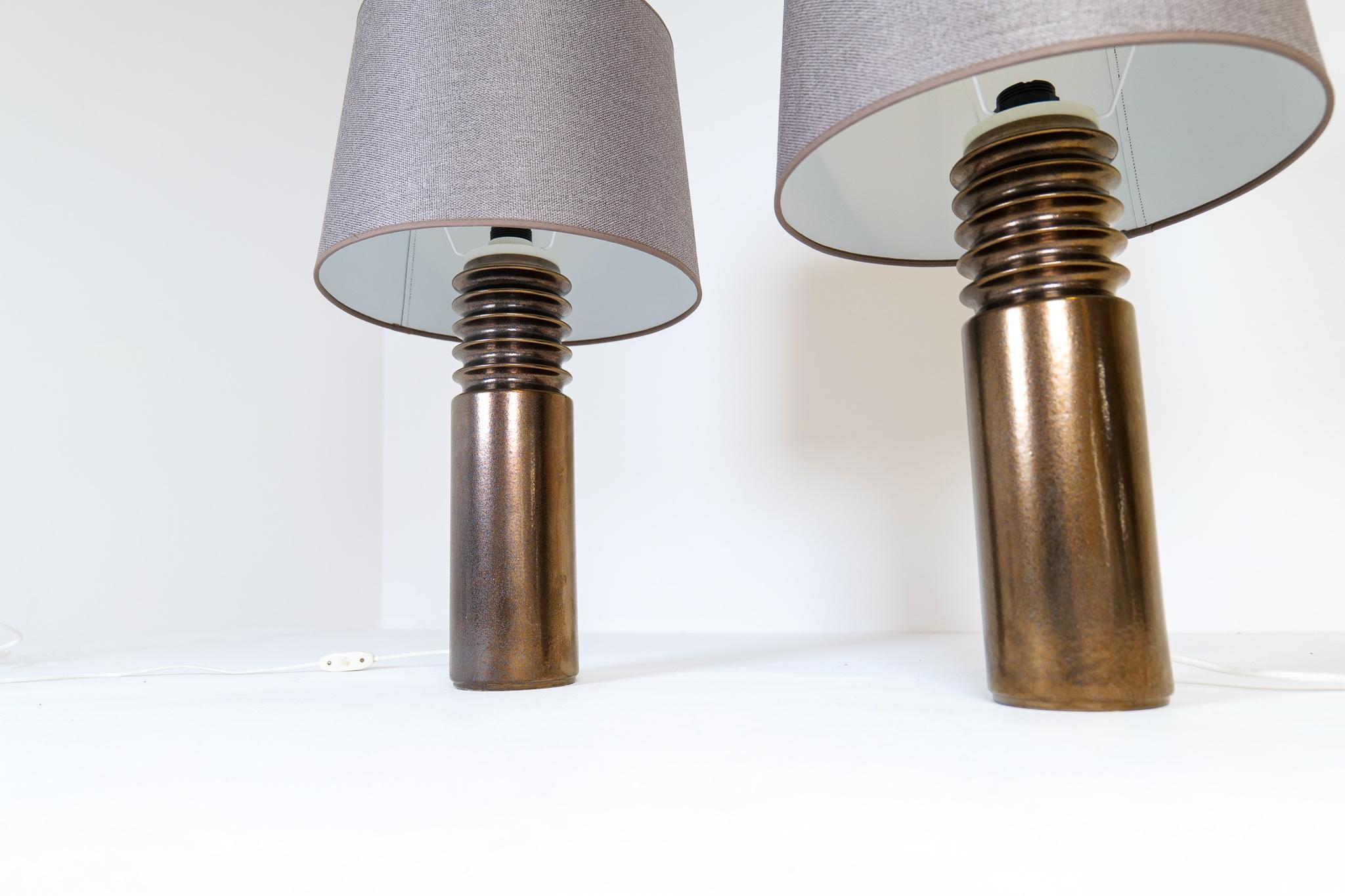 Mid-Century Modern Pair of Ceramic Brutalist Table Lamps Luxus, Sweden, 1970s In Good Condition In Hillringsberg, SE