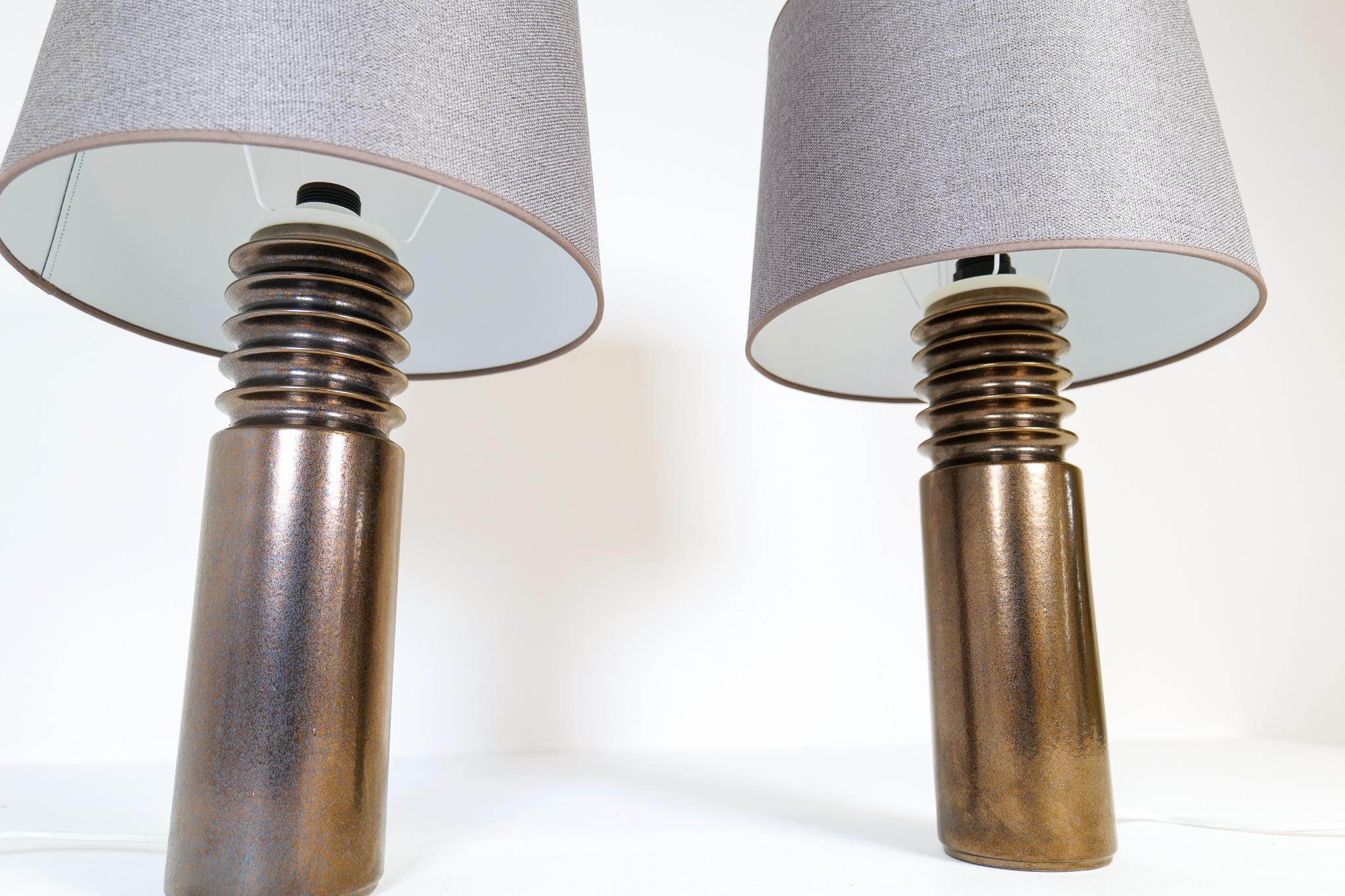 Late 20th Century Mid-Century Modern Pair of Ceramic Brutalist Table Lamps Luxus, Sweden, 1970s