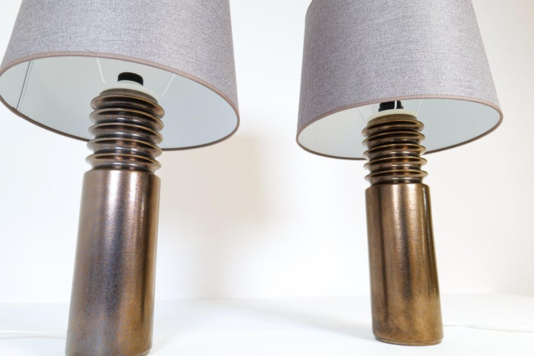 Late 20th Century Mid-Century Modern Pair of Ceramic Brutalist Table Lamps Luxus, Sweden, 1970s For Sale