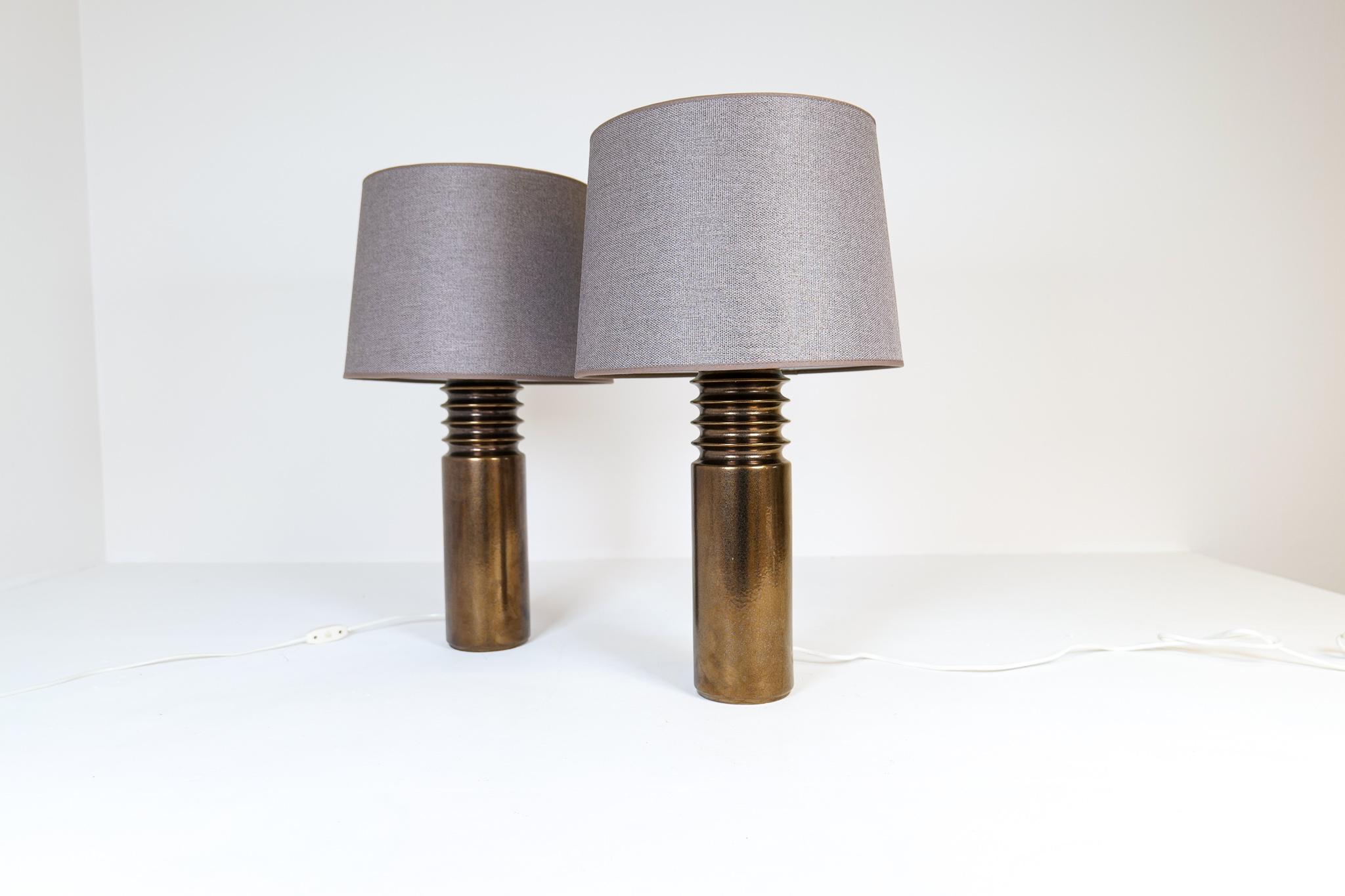 Mid-Century Modern Pair of Ceramic Brutalist Table Lamps Luxus, Sweden, 1970s 3