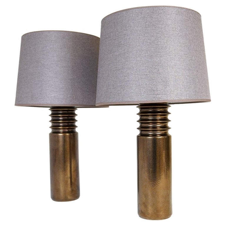 Mid-Century Modern Pair of Ceramic Brutalist Table Lamps Luxus, Sweden, 1970s For Sale