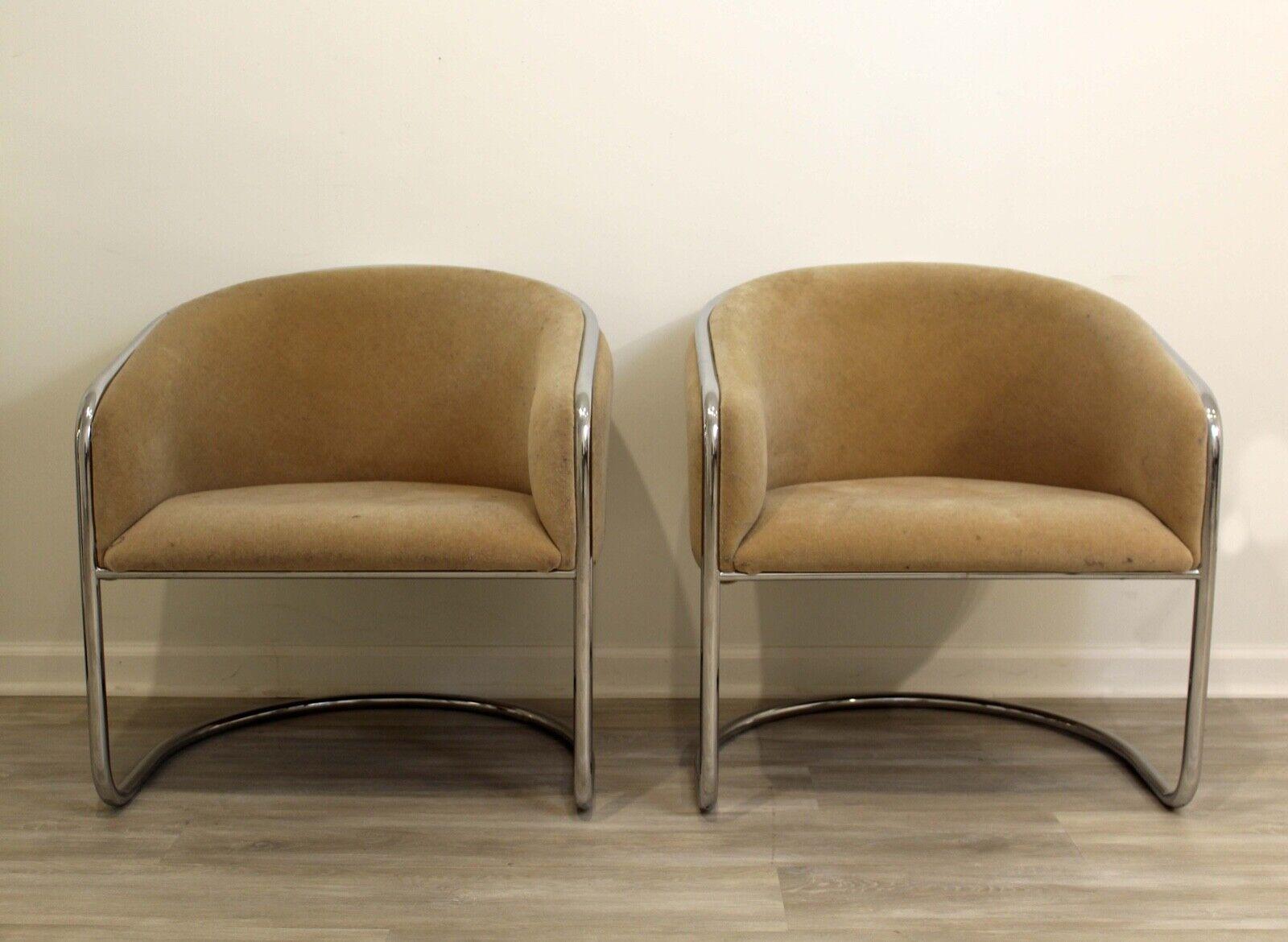 Mid-Century Modern Pair of Chrome Bucket Lounge Chairs by Thonet In Good Condition In Keego Harbor, MI