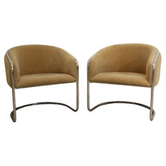 Mid-Century Modern Pair of Chrome Bucket Lounge Chairs by Thonet
