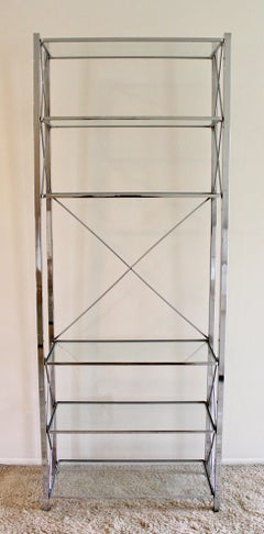 Mid-Century Modern Pair of Chrome & Glass Étagères 6 Shelf Milo Baughman 1970s