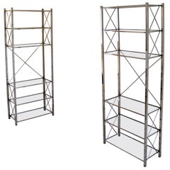 Mid-Century Modern Pair of Chrome & Glass Étagères 6 Shelf Milo Baughman 1970s