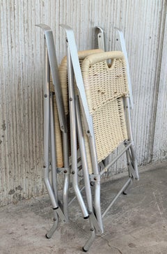 Mid-Century Modern Pair of Coated Cane and Aluminium Folding Armchairs