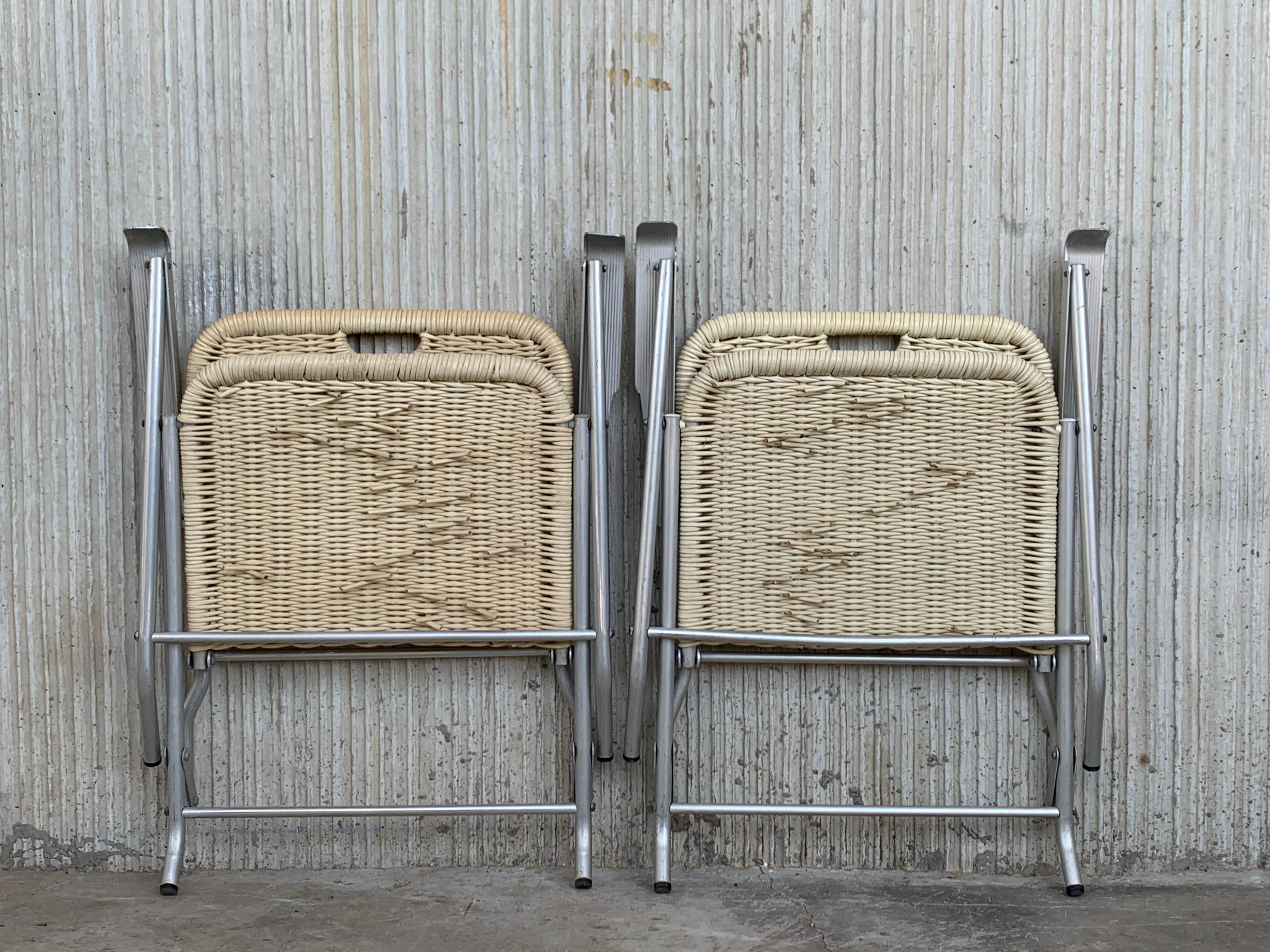 Italian Mid-Century Modern Pair of Coated Cane and Aluminium Folding Armchairs For Sale