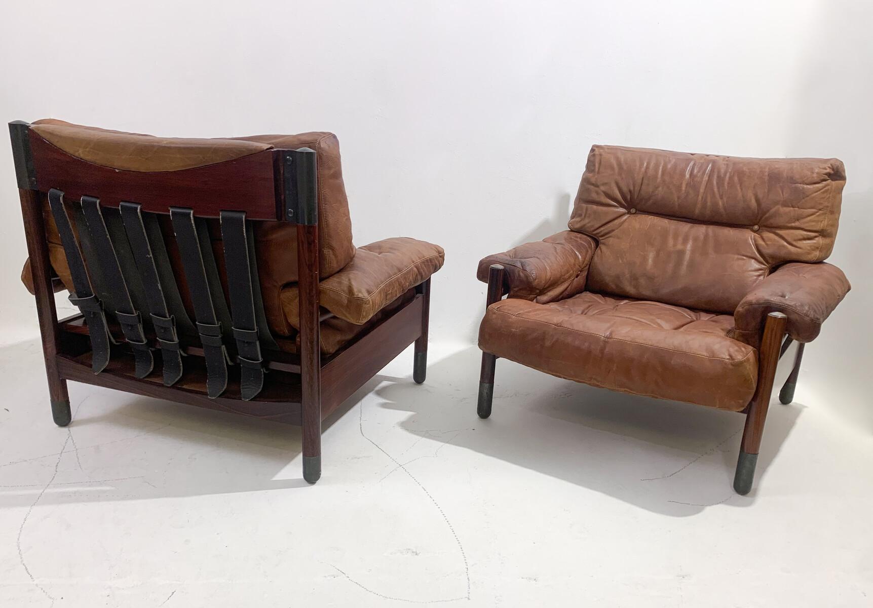 Mid-Century Modern Pair of Cognac Leather Armchairs by Carlo de Carli, Italy In Good Condition In Brussels, BE