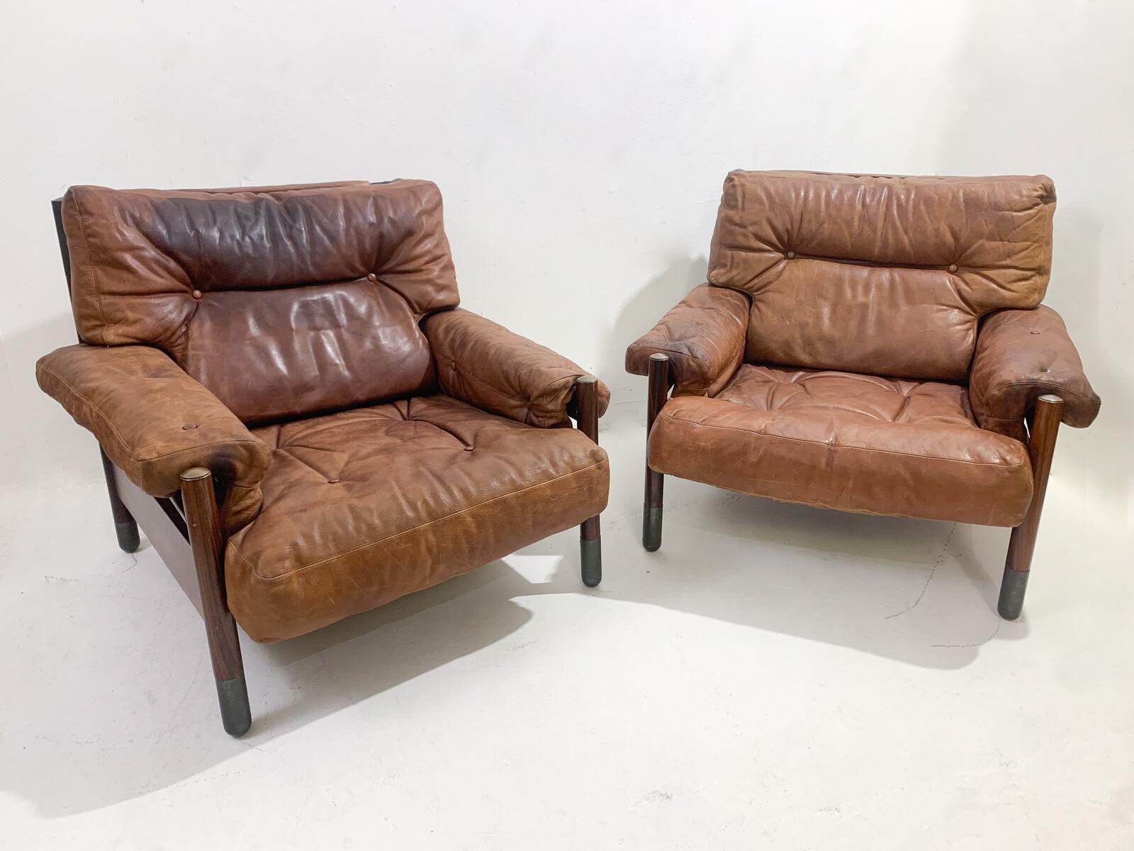 Mid-Century Modern Pair of Cognac Leather Armchairs by Carlo de Carli, Italy 3