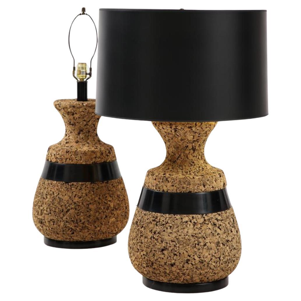 Mid Century Modern Pair of Cork table Lamps For Sale