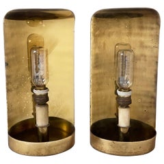 Mid-Century Modern Pair of Curved Brass Sconces
