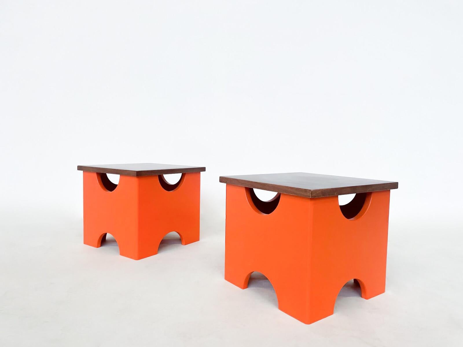 Late 20th Century Mid-Century Modern Pair of Dado Stools by Ettore Sottsass For Sale