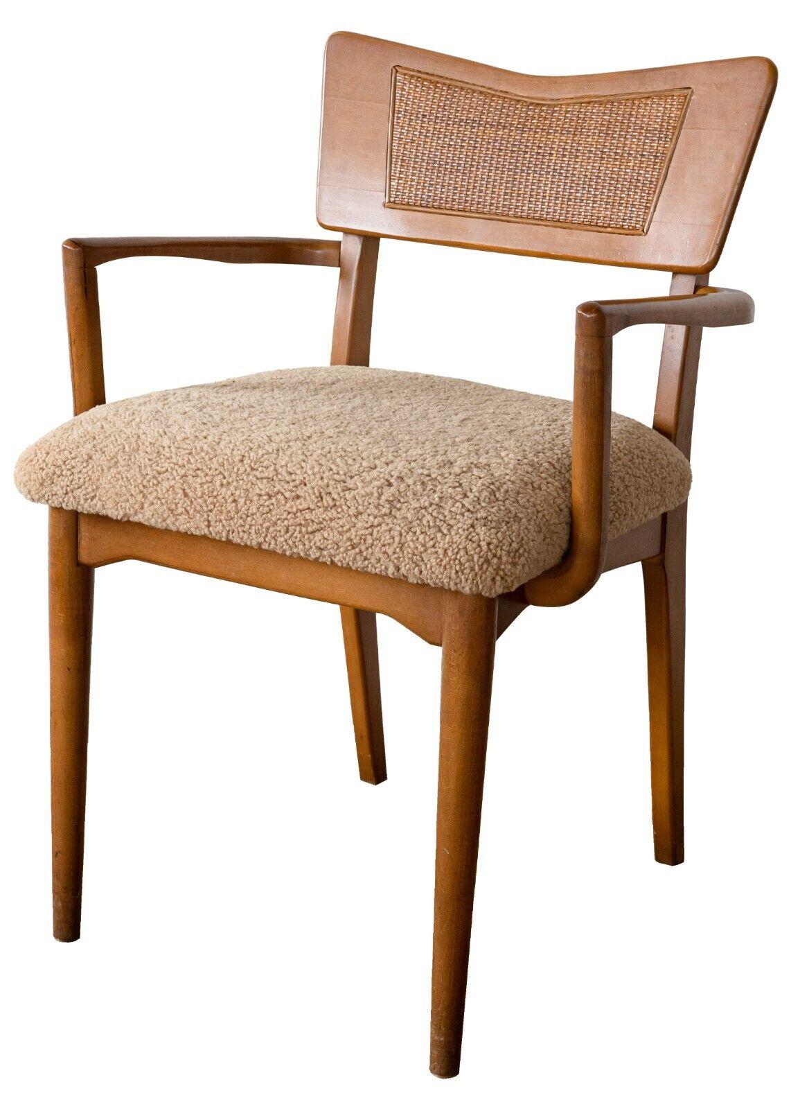 A pair of Mid-Century Modern Danish woven back walnut wood chairs. This marvelous pair of accent chairs are the perfect pick for any Danish mid century modern lover. These chairs feature a gorgeous woven seat back and a very cozy fleece seat