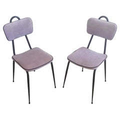 Mid-Century Modern Pair of Dark Metal and Lilac Velvet Chairs, 1950s