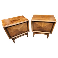 Mid-Century Modern Pair of Diamond Faced Night Tables by United Furniture Co
