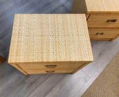 Mid-Century Modern Pair of Dixie Wicker Nightstands Cabinets Nightstands