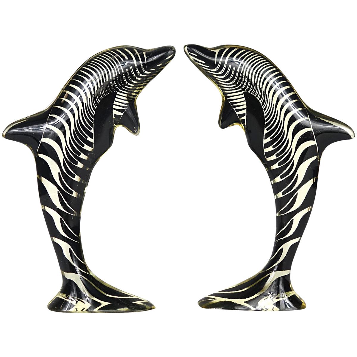 Mid-Century Modern Pair of Dolphins in Lucite Made by Abraham Palatnik For Sale