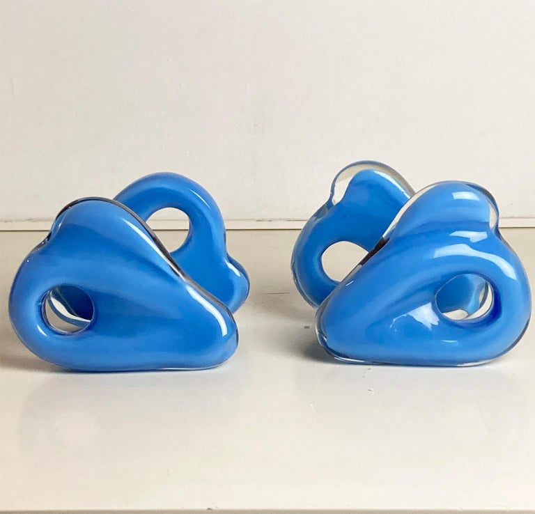 Mid-20th Century Mid-Century Modern Pair of Double Seguso Blue Murano Glass Handles, Venice 1951 For Sale