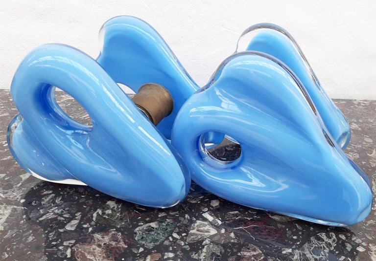Mid-Century Modern Pair of Double Seguso Blue Murano Glass Handles, Venice 1951 For Sale 3