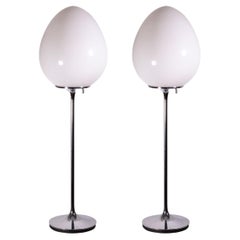 Mid-Century Modern Pair of Egg Shaped Glass Chrome Lamps Bill Curry Design Line