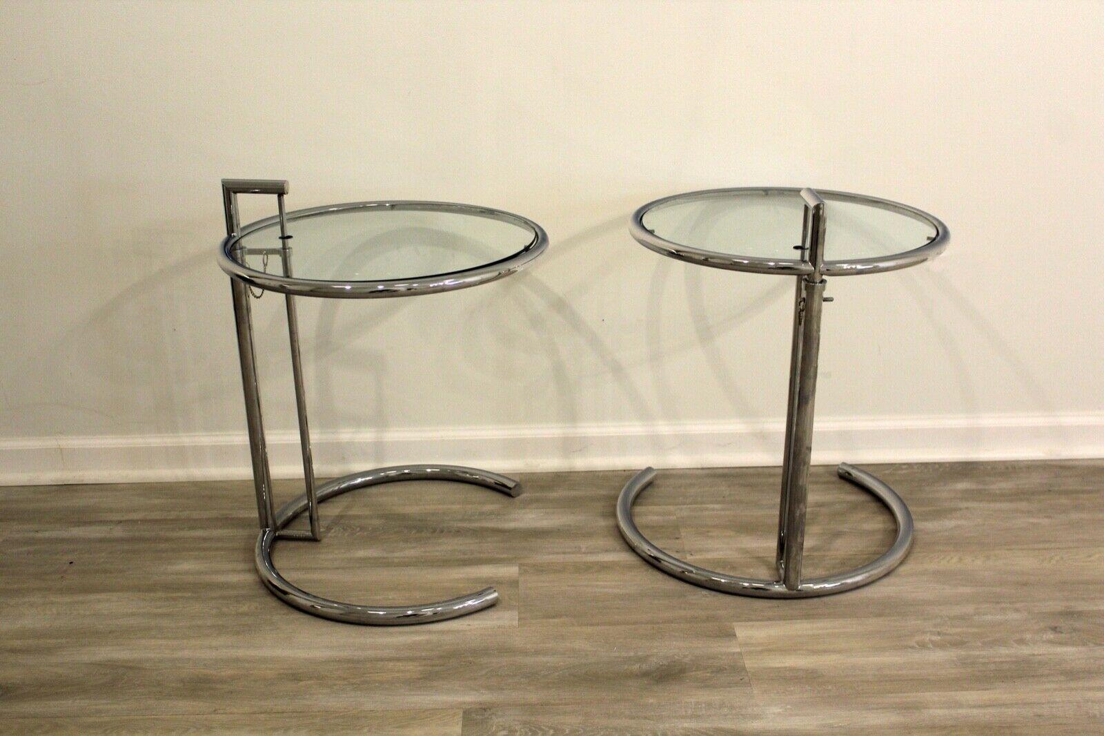 20th Century Mid-Century Modern Pair of Eileen Gray Style Adjustable Side End Chrome Tables