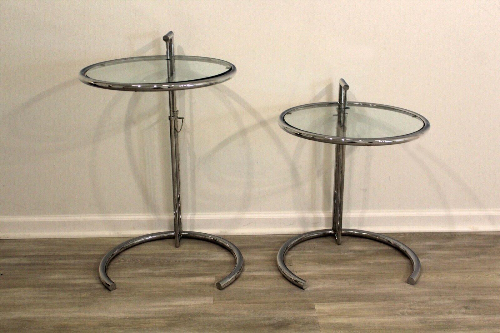 Mid-Century Modern Pair of Eileen Gray Style Adjustable Side End Chrome Tables 2