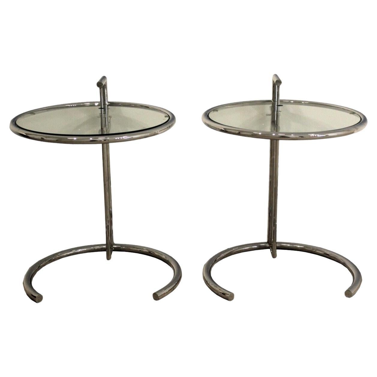 Mid-Century Modern Pair of Eileen Gray Style Adjustable Side End Chrome Tables