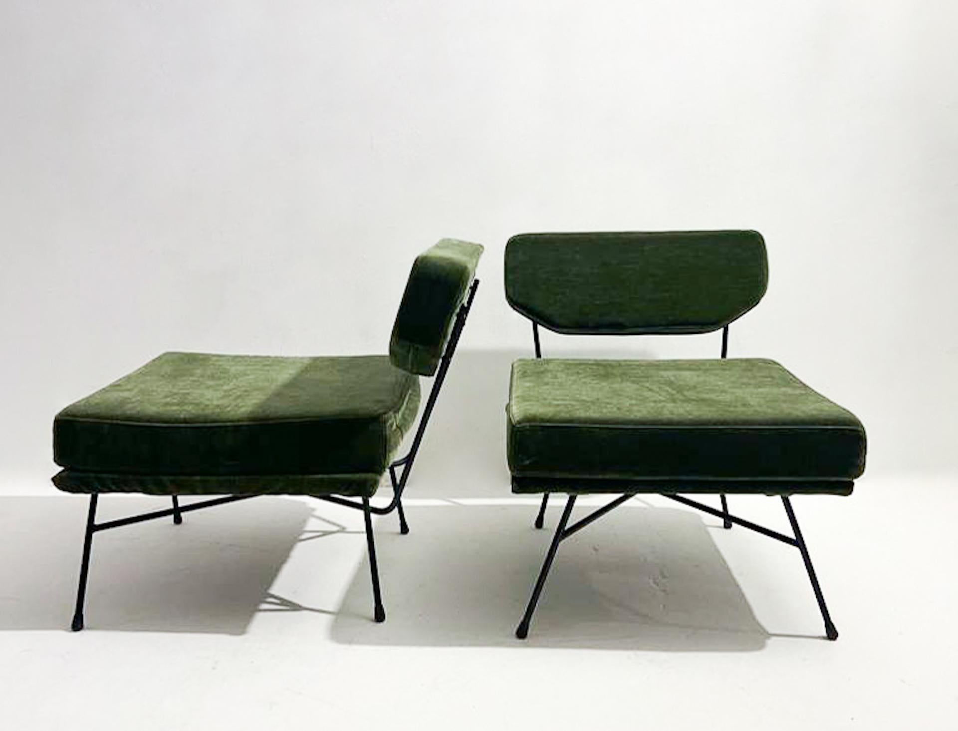 Velvet Mid-Century Modern Pair of 'Elettra' Armchairs by Studio BBPR for Arflex, 1950s