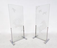 Mid-Century Modern Pair of Engraved Glass Panels, 1950s