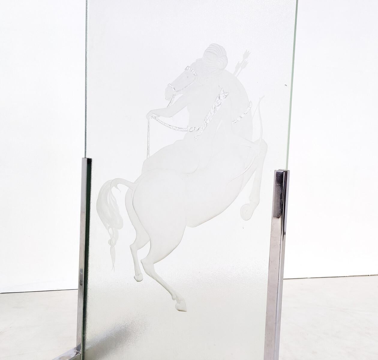 Mid-Century Modern Pair of Engraved Glass Panels, 1950s For Sale 1